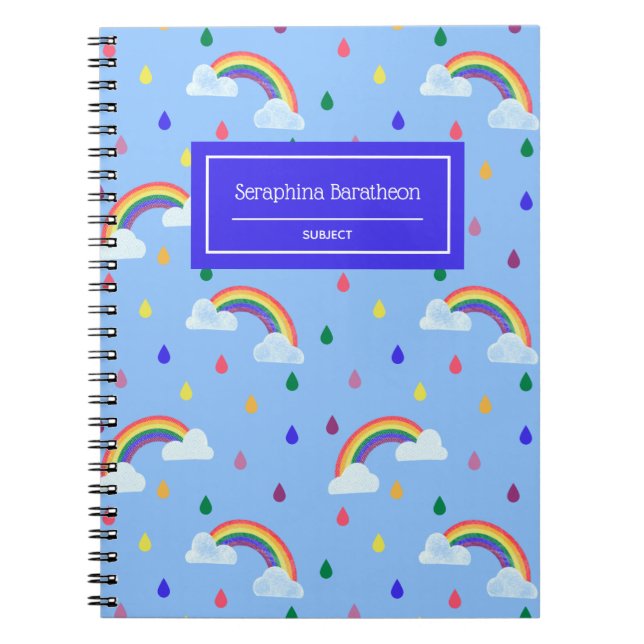 Caderno Espiral Padrão de Tempestade Kawaii Rainbow Rain Personali (Frente)