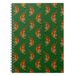 Caderno Espiral Padrão de Tigre com Fundo Verde