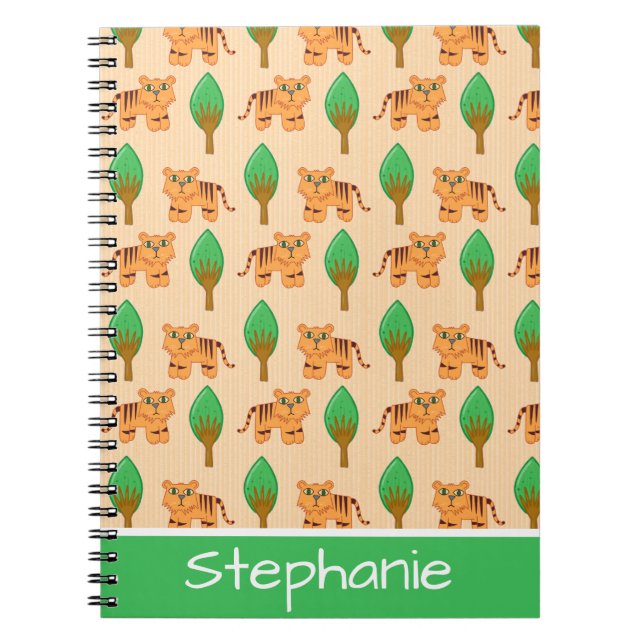 Caderno Espiral Padrão de Tigre de Cartoon Bonito Personalizado (Frente)