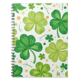 Caderno Espiral Padrão de Trevo em Aquarela