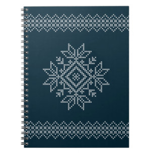 Caderno Espiral Padrão de tricô azul do floco de neve