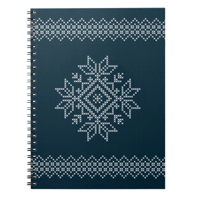 Caderno Espiral Padrão de tricô azul do floco de neve (Frente)