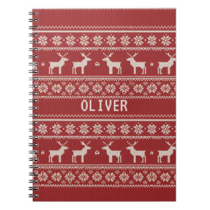 Caderno Espiral Padrão de tricô personalizado de rena nórdica