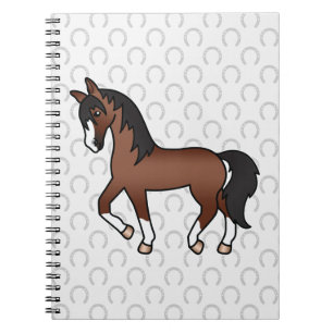 Caderno Espiral Padrão De Trote De Cavalo Castanho E Ferraduras Eq