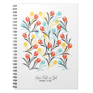 Caderno Espiral Padrão de Tulipas Vibrante Design Floral em Branco