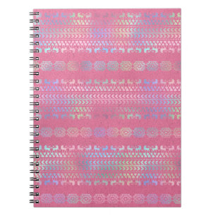 Caderno Espiral Padrão de Unicórnio Boêmiano Iridescente