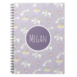 Caderno Espiral Padrão de Unicórnio Escolar de Menina com Nome