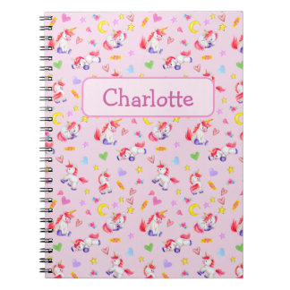 Caderno Espiral Padrão de Unicórnio Whimsical Personalizado