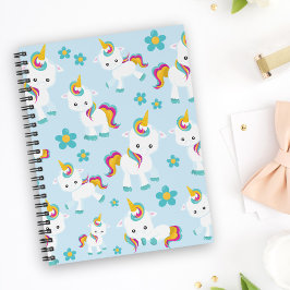 Caderno Espiral Padrão De Unicórnios, Unicórnios Fofos, Flores