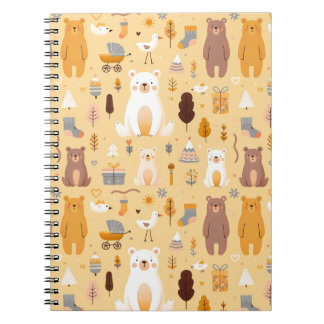 Caderno Espiral Padrão de Urso Adorável