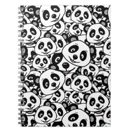 Caderno Espiral Padrão de Urso Panda Fofo Preto e Branco Moderno