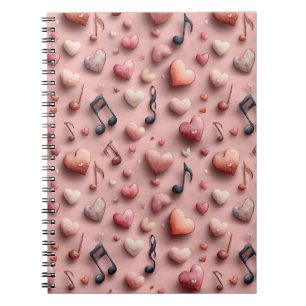 Caderno Espiral Padrão de Vales do Coração Musical