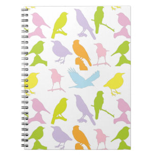 Caderno Espiral Padrão de variedade de aves colorida em Pastel