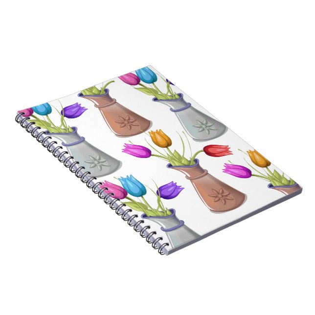Caderno Espiral Padrão de vasos de flores (Lado Direito)