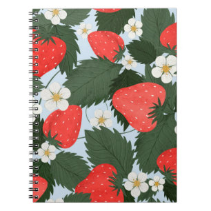 Caderno Espiral Padrão de verão com morangos. Morangos lea