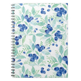 Caderno Espiral Padrão de Verão Rustic Blueberry Berry