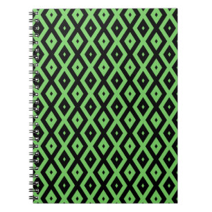 Caderno Espiral Padrão de verde limão e diamante preto
