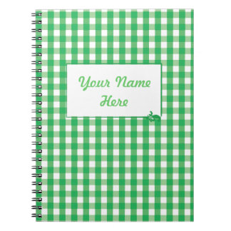Caderno Espiral Padrão de Verificação de Gingham Verde