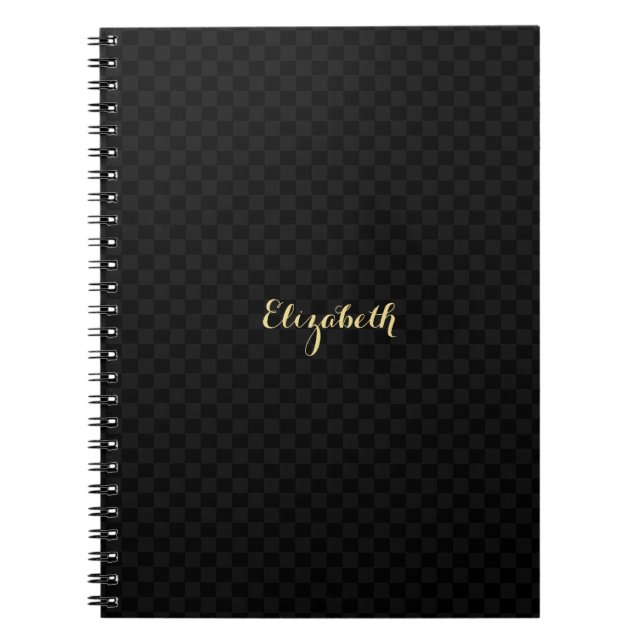 Caderno Espiral Padrão de Verificação Preto de Nome Dourado Faux E (Frente)