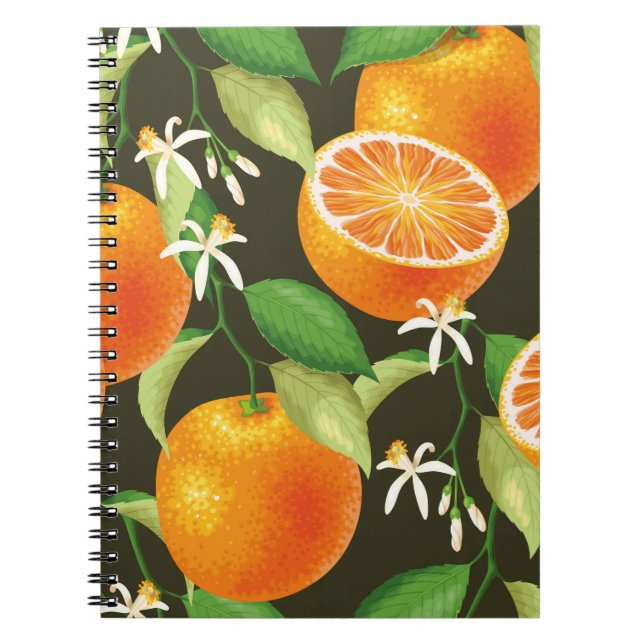 Caderno Espiral Padrão de vinheta com laranja (Frente)