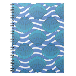 Caderno Espiral Padrão De Vintage Seashell E Ondas