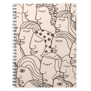Caderno Espiral Padrão de Vintage sem costura com rostos femininos