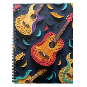Caderno Espiral Padrão de Violão Colorido