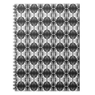 Caderno Espiral Padrão de wallpaper Art Deco - preto e branco