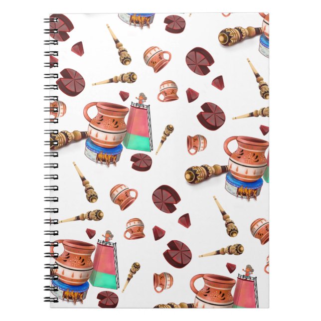 Caderno Espiral Padrão de Whisk Molinillo de Chocolate Quente Mexi (Frente)