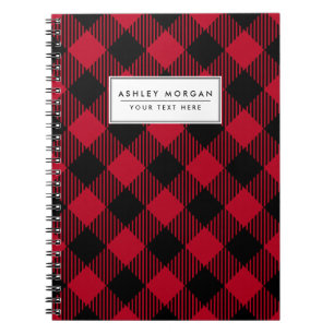 Caderno Espiral Padrão de Xadrez de Buffalo Vermelho e Preto