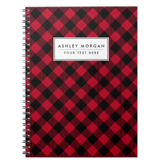 Caderno Espiral Padrão de Xadrez de Buffalo Vermelho e Preto