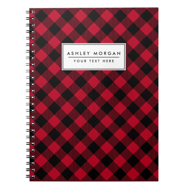 Caderno Espiral Padrão de Xadrez de Buffalo Vermelho e Preto (Frente)