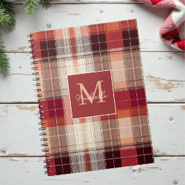 Caderno Espiral Padrão de Xadrez Festivo com Monograma Personaliza