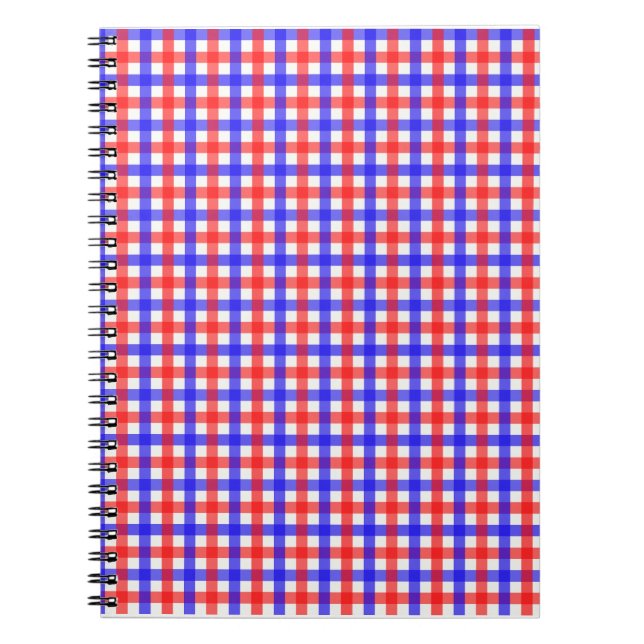 Caderno Espiral Padrão de Xadrez Red Blue Gingham (Frente)
