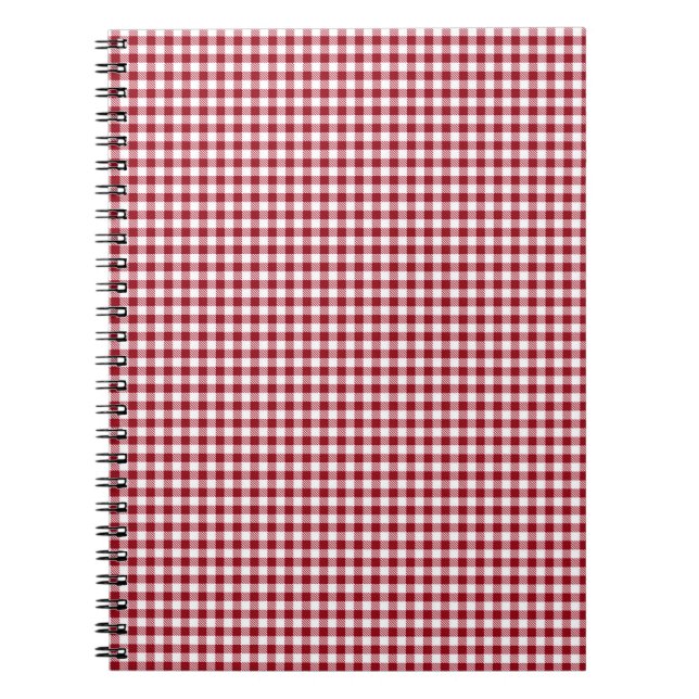 Caderno Espiral Padrão de Xadrez Verificada de Gingham Vermelho (Frente)
