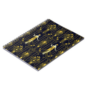 Caderno Espiral Padrão decorativo dourado e preto Gabsy
