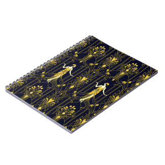 Caderno Espiral Padrão decorativo dourado e preto Gabsy
