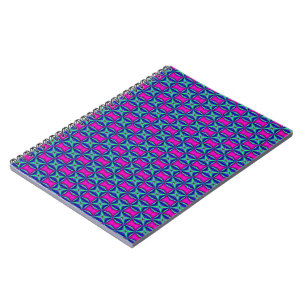 Caderno Espiral Padrão decorativo rosa, azul e roxo