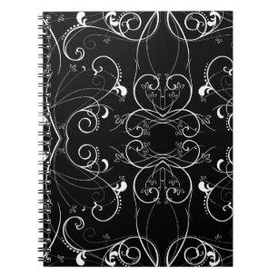 Caderno Espiral Padrão Delicado de Repetição Floral em Branco sobr
