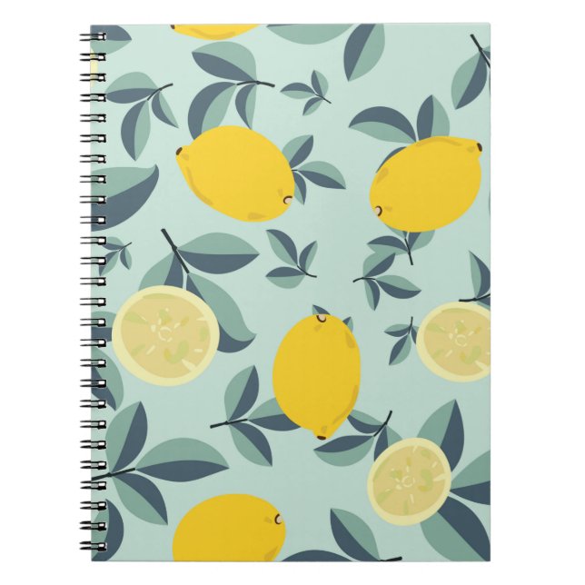 Caderno Espiral Padrão descontínuo tropical com limões amarelos (Frente)