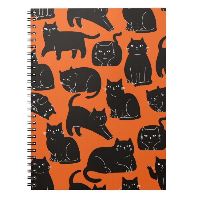 Caderno Espiral Padrão Desenhado Da Mão De Gatos De Cartoon (Frente)