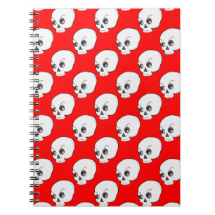 Caderno Espiral Padrão Do Crânio Em Fundo Vermelho