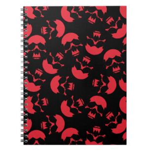Caderno Espiral Padrão do crânio vermelho e preto