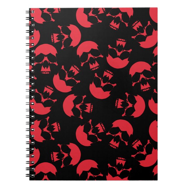 Caderno Espiral Padrão do crânio vermelho e preto (Frente)