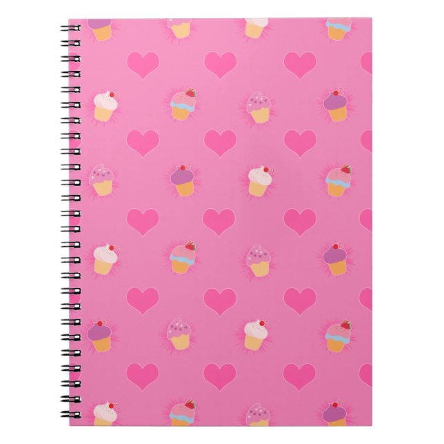 Caderno Espiral Padrão do Cupcake rosa (Frente)