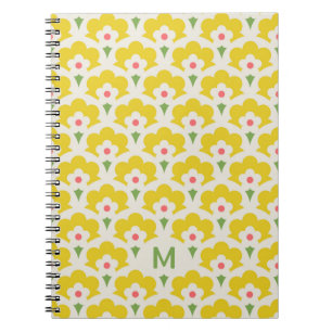 Caderno Espiral Padrão do Jardim da Flor Amarelo Retroativo