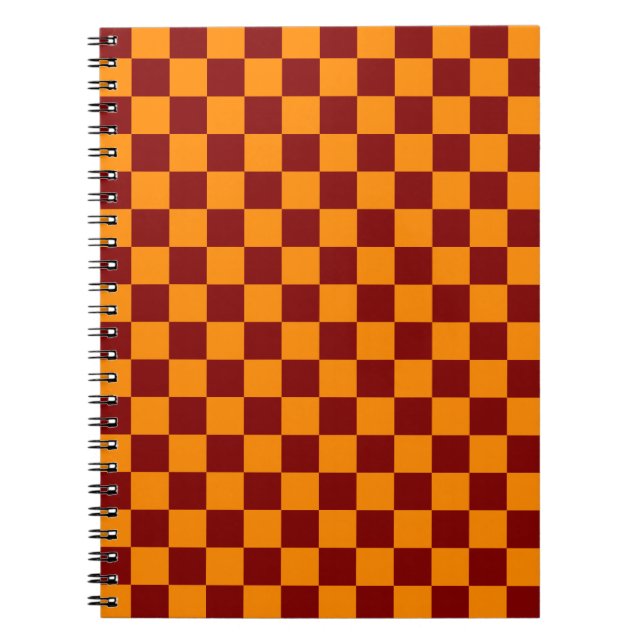 Caderno Espiral Padrão do quadro de verificação vermelho + laranja (Frente)