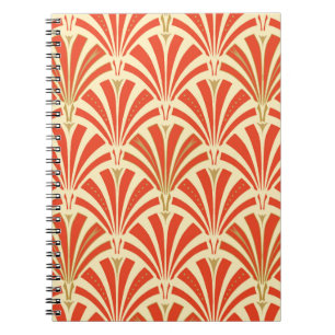 Caderno Espiral Padrão do ventilador Art Deco - laranja-mandarina