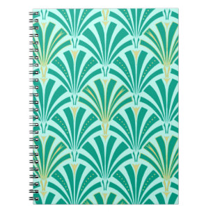 Caderno Espiral Padrão do ventilador Art Deco - turquesa no aqua