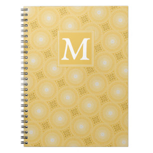 Caderno Espiral Padrão dos círculos amarelos monograma